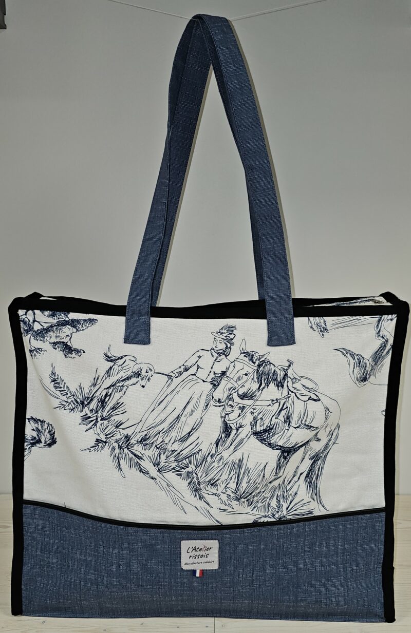 Sac Cabas toile de Jouy Bleu