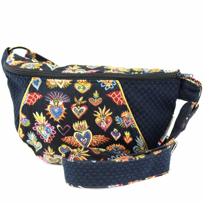 Sac banane Cœurs jacquard Bleu Marine